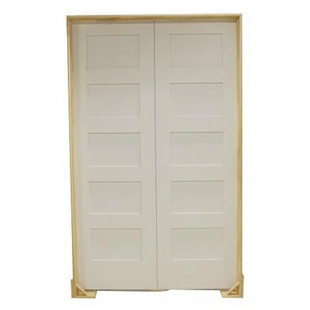 36 in. x 96 in. Shaker 5-Panel Solid Core Primed MDF Prehung Interior French Door
